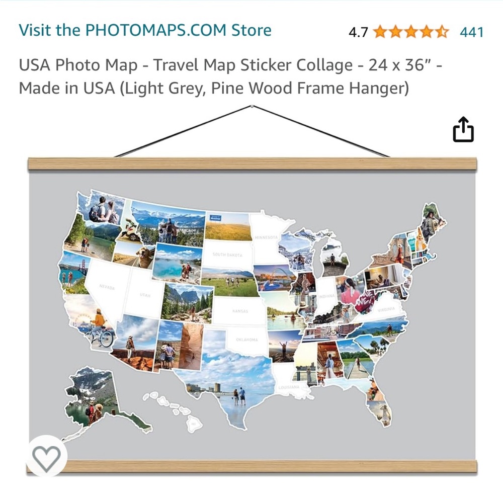USA Photo Travel Map with Pine Frame